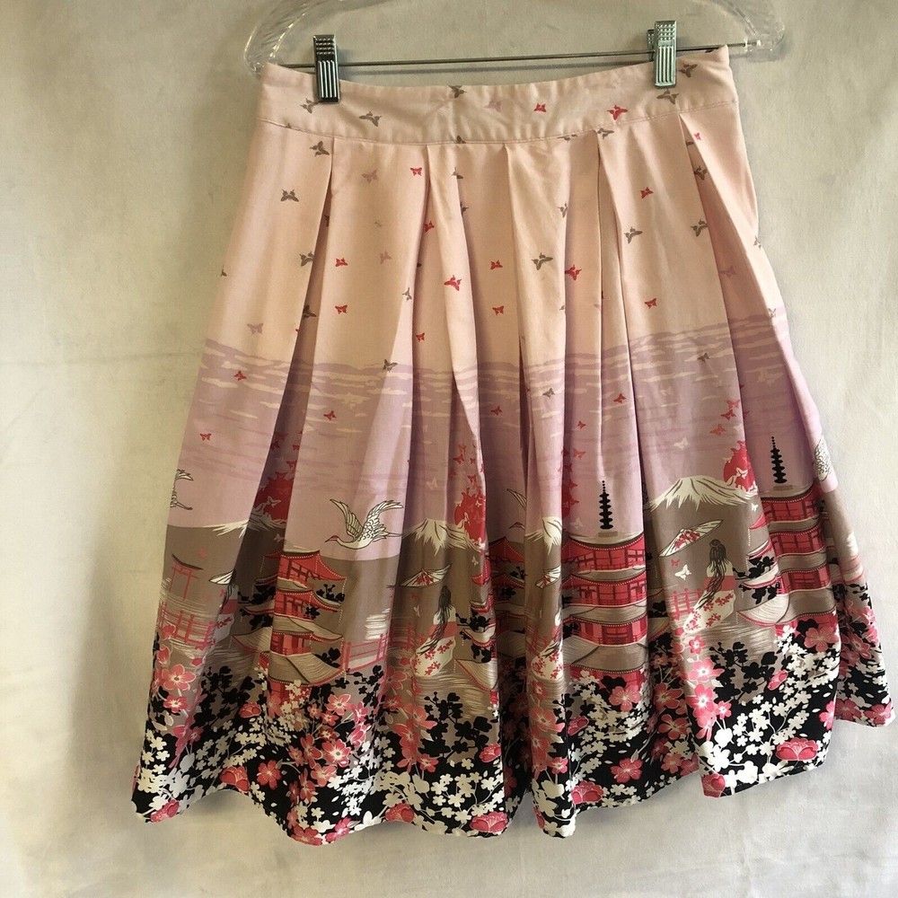 Pink Japanese Pleated Skirt, Anime, Toyko, Cherry Blossoms, Side Zipper, Medium
